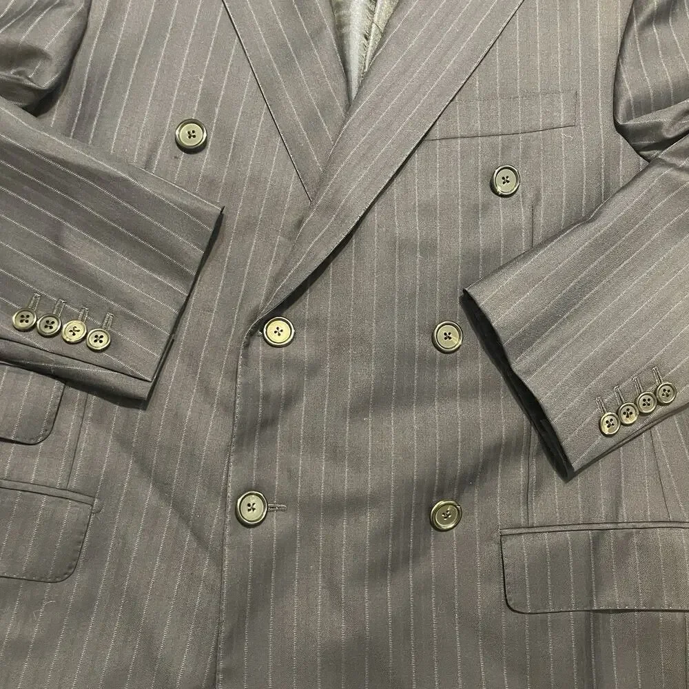 Hickey Freeman Suit Mens 44 R Navy 2pc Double Breasted Pinstripes Pants 36 USA